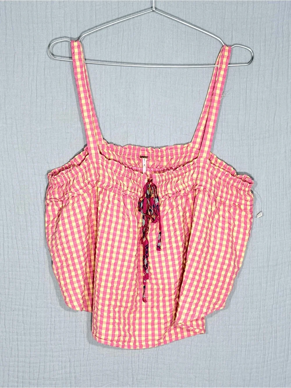 🎀 NWOT | Free People | Picnic Party Top | Pink Yellow | 100% COTTON | L
